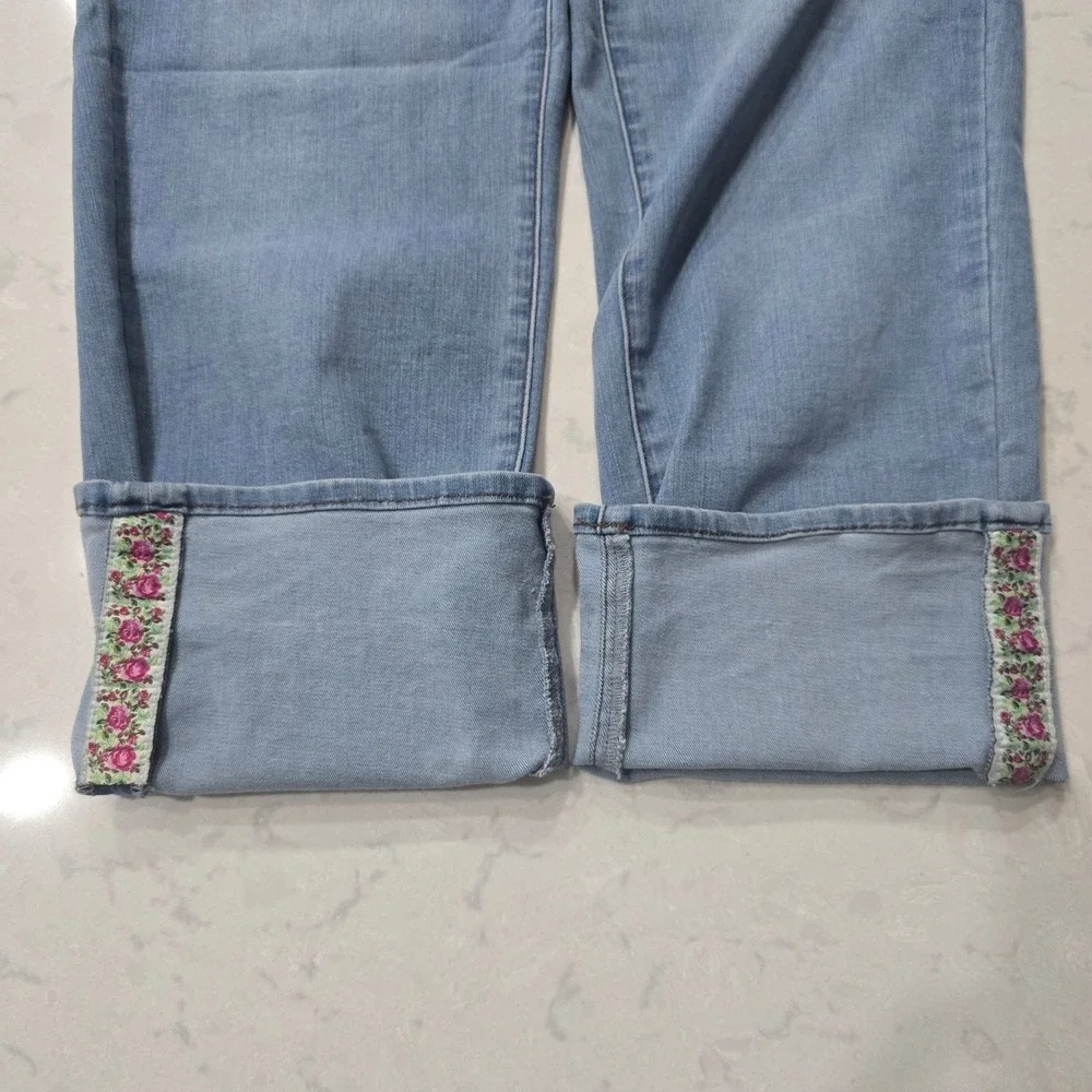 Matilda Jane Boho Floral Trim Straight Leg Jeans Light Wash Blue Girls Sz 12